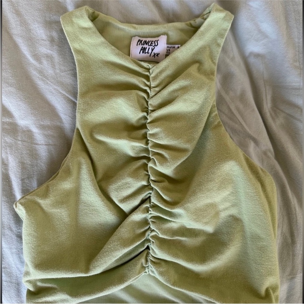 Princess Polly Sage Ruched Crop Tank - Picture 2 of 4